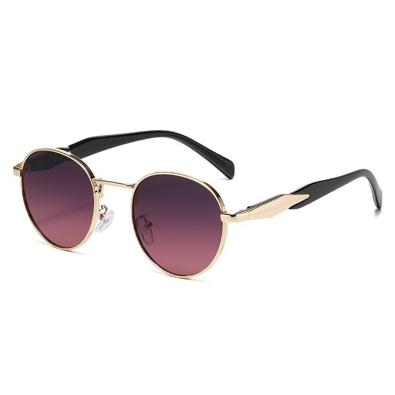 Metal Round Frame Sun Glasses UV Protection For Women